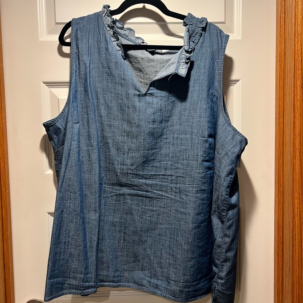 Ruffle Neck Denim Shell - image 2